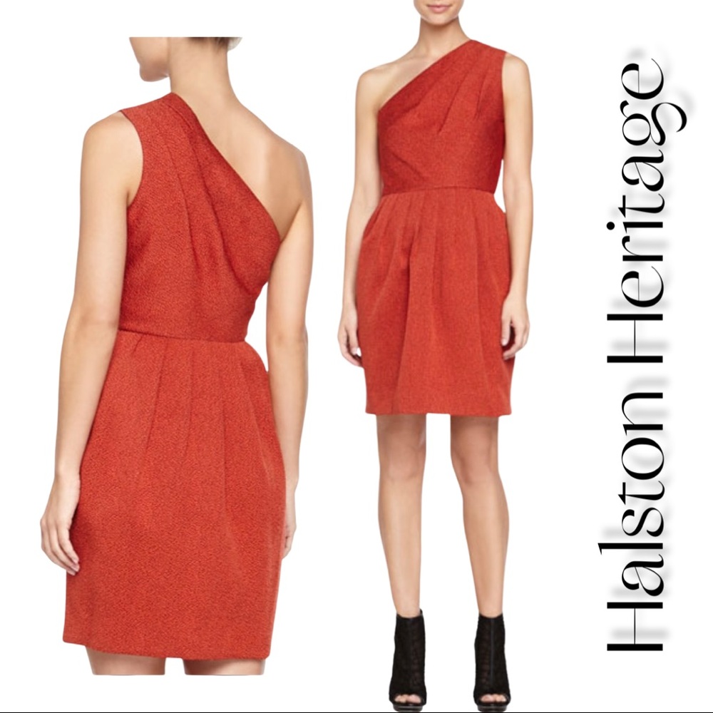 Halston Heritage One Shoulder Jacquard Dress